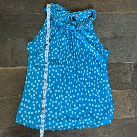 New Directions XLP Polka Dot Twist Neck Sleeveless Blouse Turquoise - Picture 6 of 7